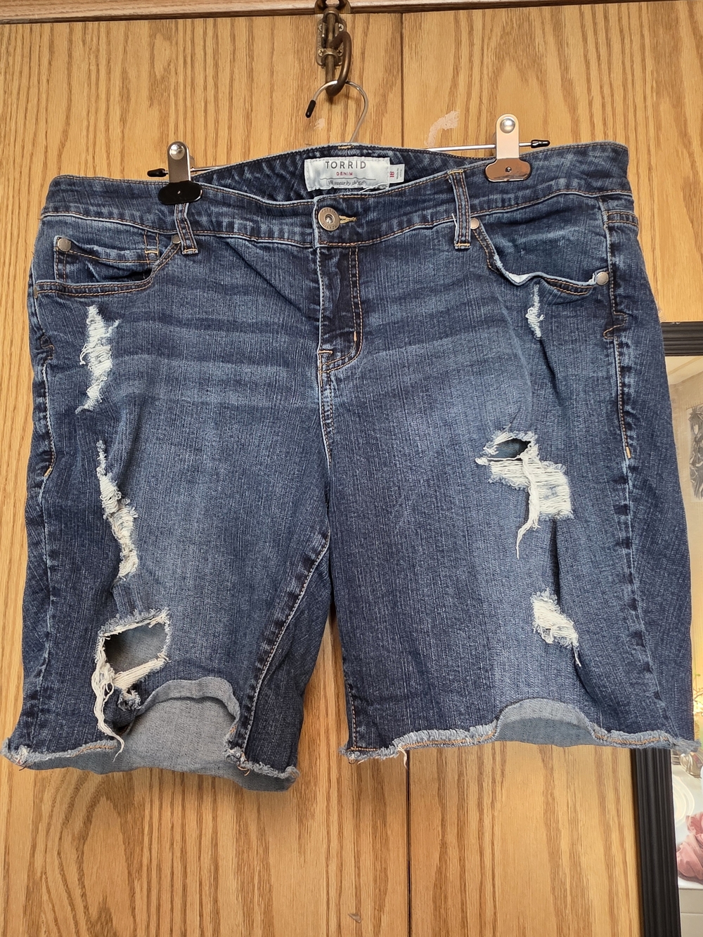 Torrid Distressed Dark Blue Denim Bermuda Shorts